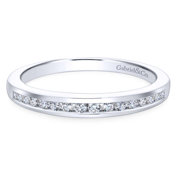 14K White Gold .16cttw Channel Set Round Diamond Wedding Band