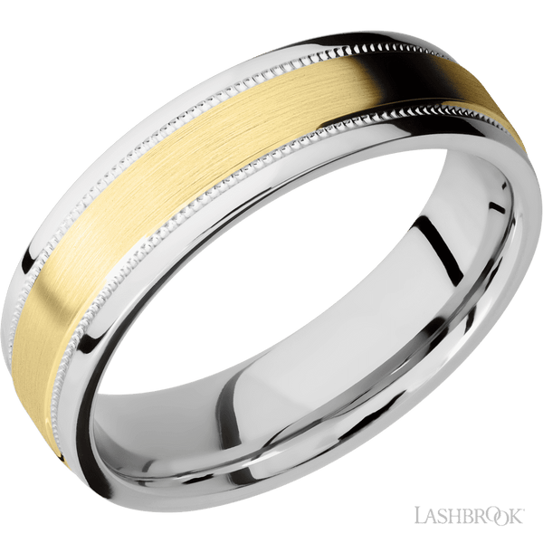 14K Yellow Gold Center Wedding Band Cobalt Chrome 6mm Wide