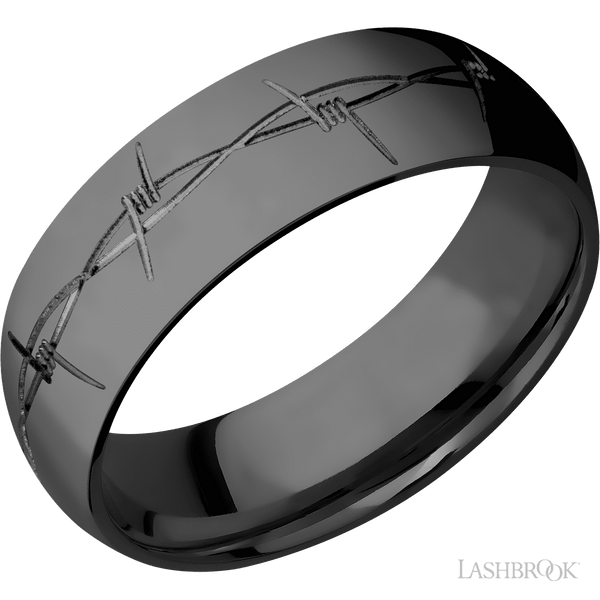Barbed Wire Design Black Zirconium Wedding Band 7mm Wide