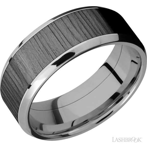 Beveled Edges Treebark1 Finish Wedding Band Titanium 8mm