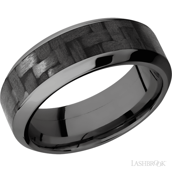 Carbon Fiber Wedding Band Black Zirconium 8mm Wide