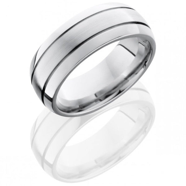 3-Band Cobalt Chrome Domed Mens Wedding Band 8mm