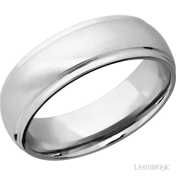 Grooved Edges Domed Wedding Band Cobalt Chrome 7mm Wide