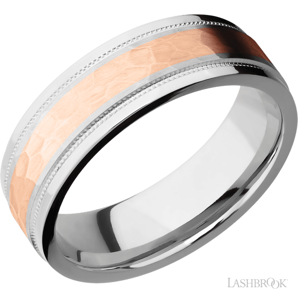 Milgrain Hammered Rose Gold Wedding Band Cobalt Chrome 7mm