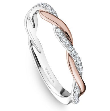 14K White & Rose Gold .19cttw Crossed Diamond Wedding Band 832B