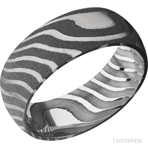 Acid Finish Damascus Steel Tiger Stripe Pattern Ring 8mm