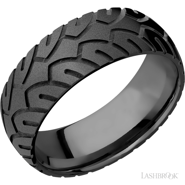 Tire Tread Wedding Band Black Zirconium 8mm Wide