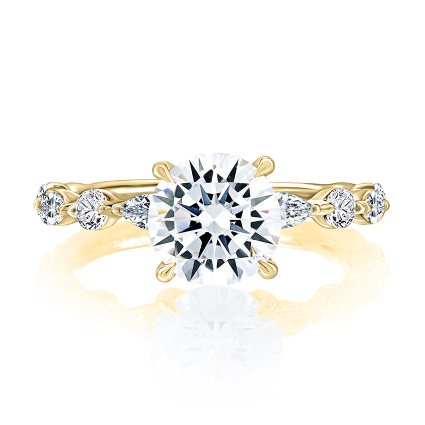 Classic Round Center Stone Diamond Engagment Ring with Alternating Shape Stones Band